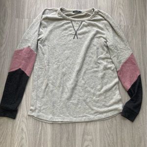 Pink clover thick long sleeve with striped sleeves